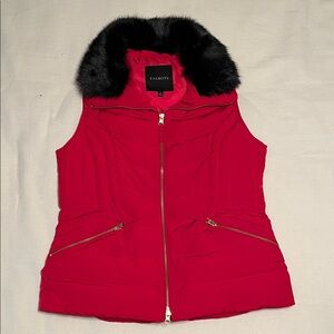 Talbots Women's Down Red Vest with Faux Fur Collar